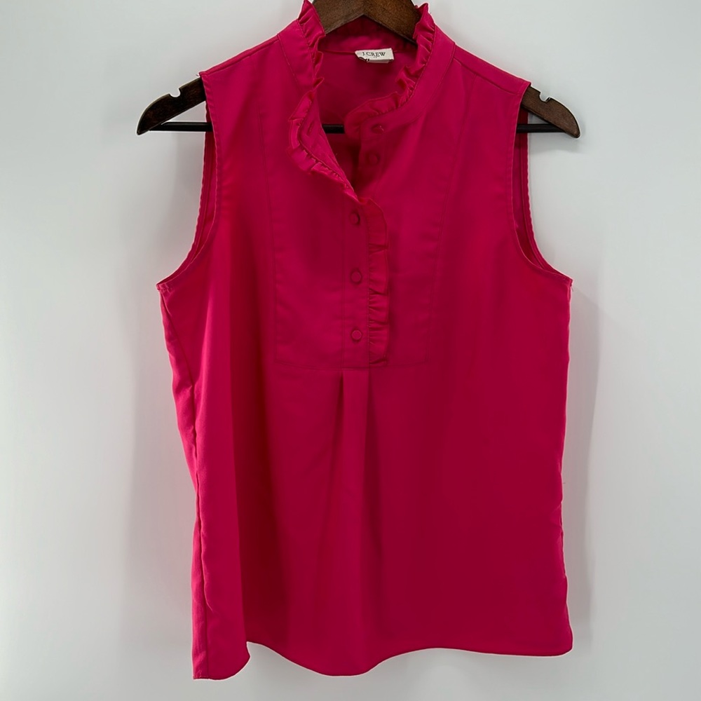J. Crew Hot Pink Sleeveless Top, Ruffle Detail, size 6